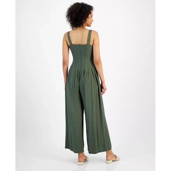 Taylor Women's Square-Neck Sleeveless Wide-Leg Jumpsuit Olive Green Green Size 4 - Picture 4 of 12